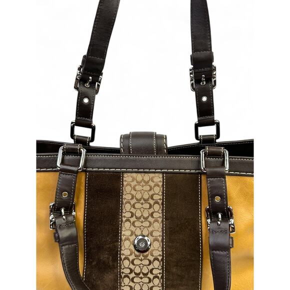 Coach Vintage Y2K Hampton Striped Suede & Canvas Satchel Bag - Picture 9 of 16